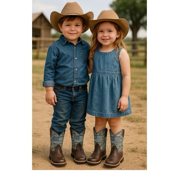 Ariat Kids 8 Western Cowboy Boots 10027279 Brown Camo Flag Leather Square Toe - Picture 14 of 15